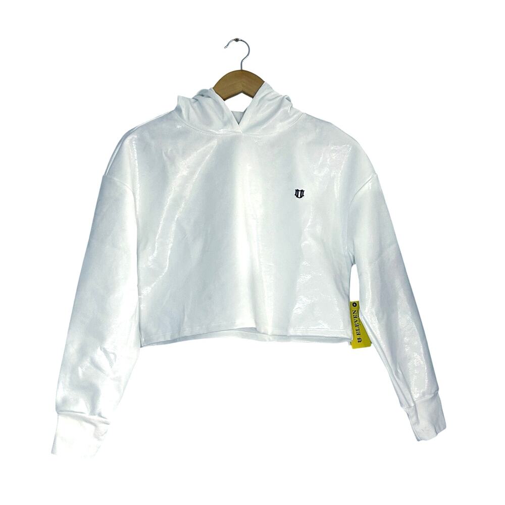NWT EleVen by Venus Williams Star Traveler Cropped Hoodie White Foiled Size XS